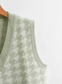 SHEIN Unity v領千鳥格圖案毛衣背心 - 薄荷綠 - 查看 3