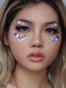 1sheet Water-Drop Rhinestone Eye Tattoo Sticker - Multicolor - View 2