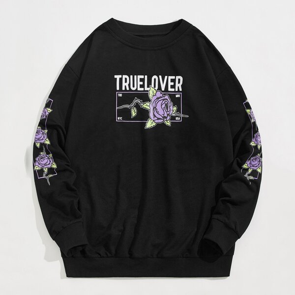 

Guys Letter Floral Graphic Sweatshirt, Black