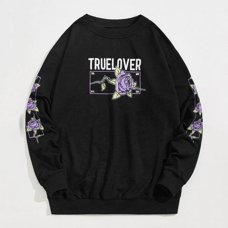 

Guys Letter Floral Graphic Sweatshirt, Black