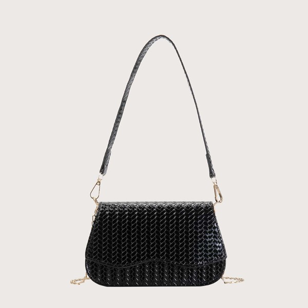 

Minimalist Braided Pattern Flap Square Bag, Black
