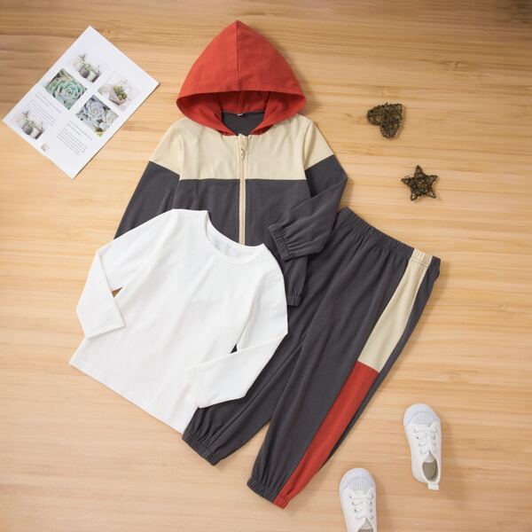 

Toddler Girls Solid Tee & Color Block Zip Up Hoodie & Sweatpants, Multicolor