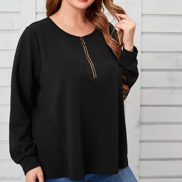 

Plus Half Zip Blouse, Black