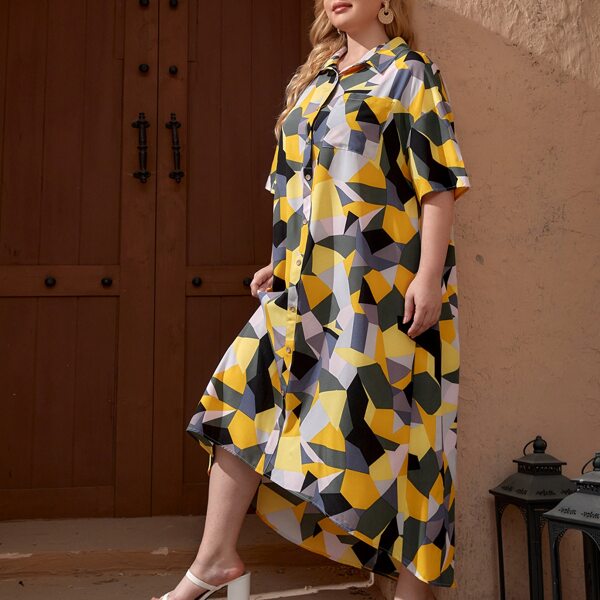 

Plus Drop Shoulder Geo Shirt Dress, Multicolor