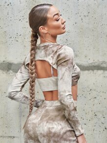 SHEIN EZwear Camiseta corta de tie dye con abertura - Multicolor - Ver 2