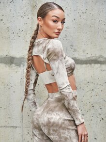 SHEIN EZwear Camiseta corta de tie dye con abertura - Multicolor - Ver 3