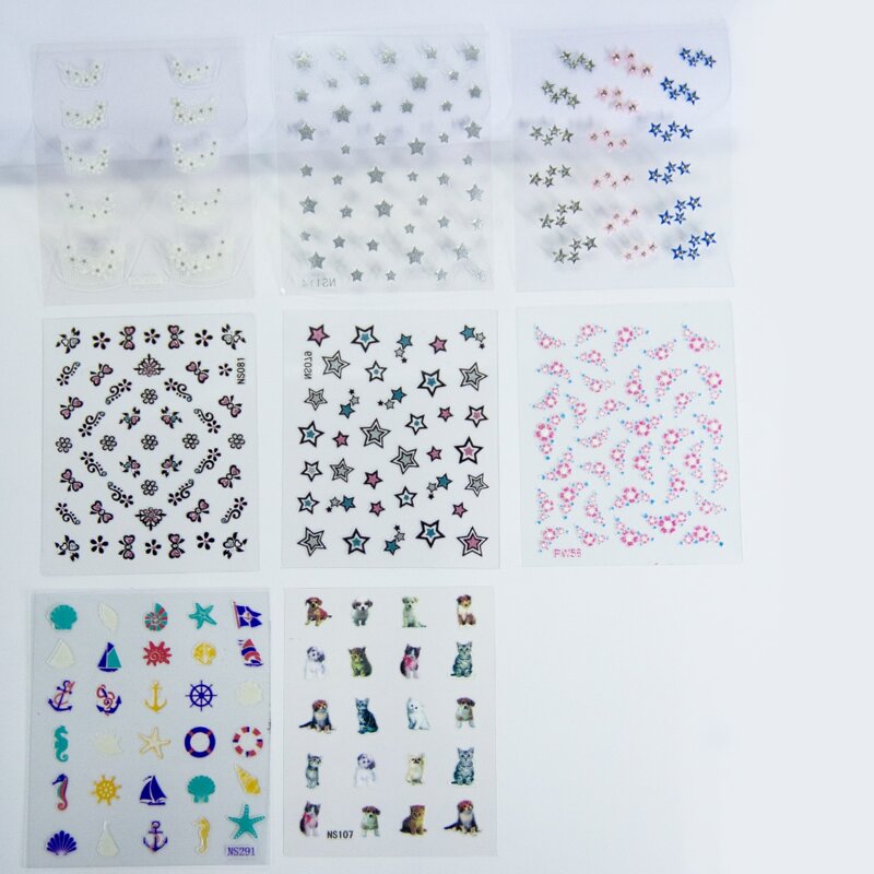 

8sheets Star & Flower Nail Art Sticker, Multicolor