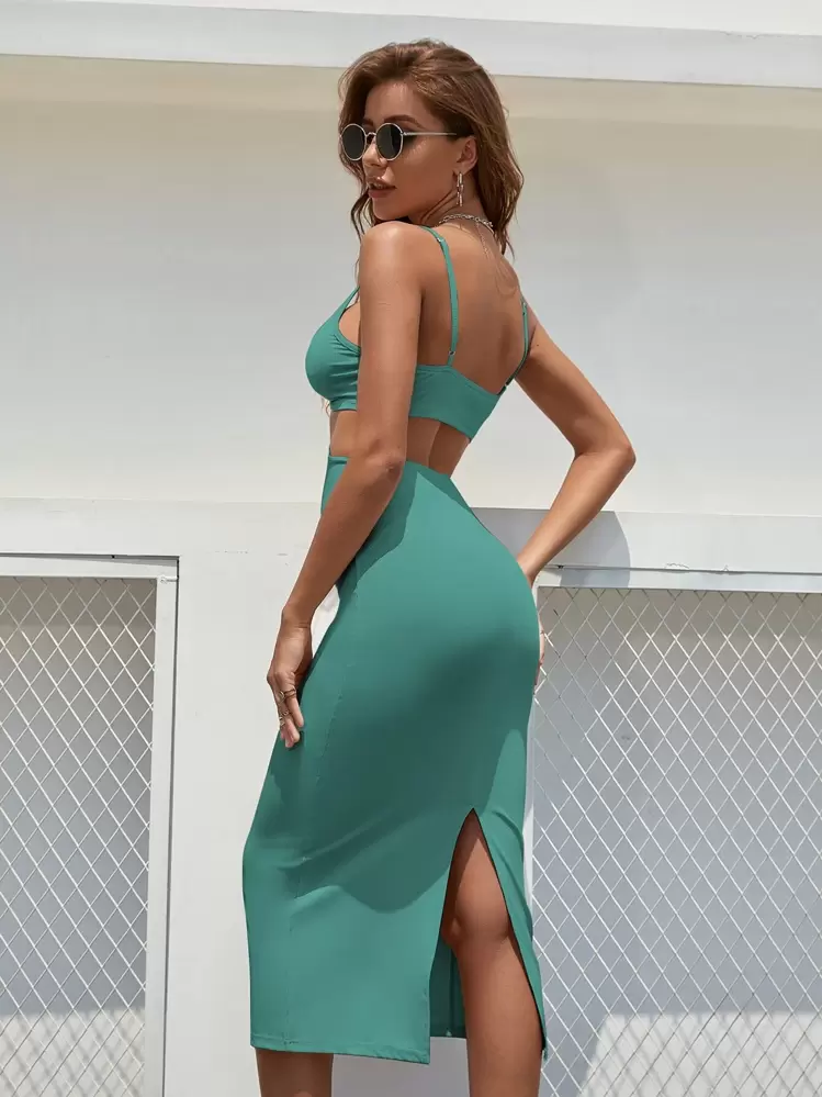 cut out waist split hem cami bodycon dress Our Plus Lace Trim Split Hem Cami Bodycon Dress is such a vibe