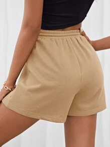SHEIN EZwear Shorts con parche de cintura con cordón - Caqui - Ver 2