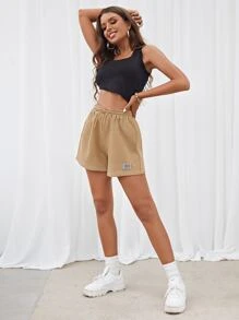 SHEIN EZwear Shorts con parche de cintura con cordón - Caqui - Ver 4