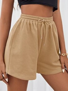 SHEIN EZwear Shorts con parche de cintura con cordón - Caqui - Ver 5
