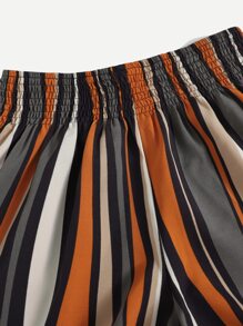 SHEIN VCAY 腰部打褶條紋圖案撞色短褲 - 彩色 - 查看 4