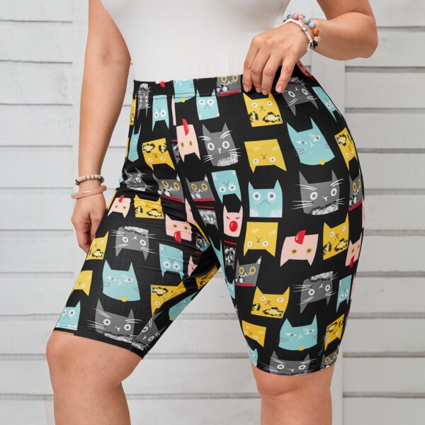 

Plus Cartoon Graphic Biker Shorts, Multicolor