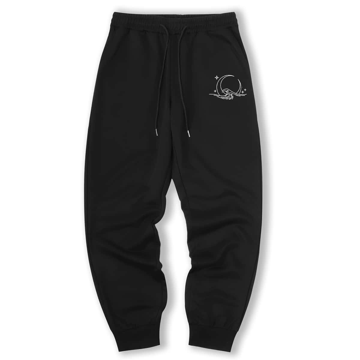 

Guys Moon Print Sweatpants, Black