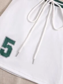 SHEIN EZwear Bộ thời trang Thắt nút Nút phía trước Lá thư Sọc Thể thao - trắng - Xem 5