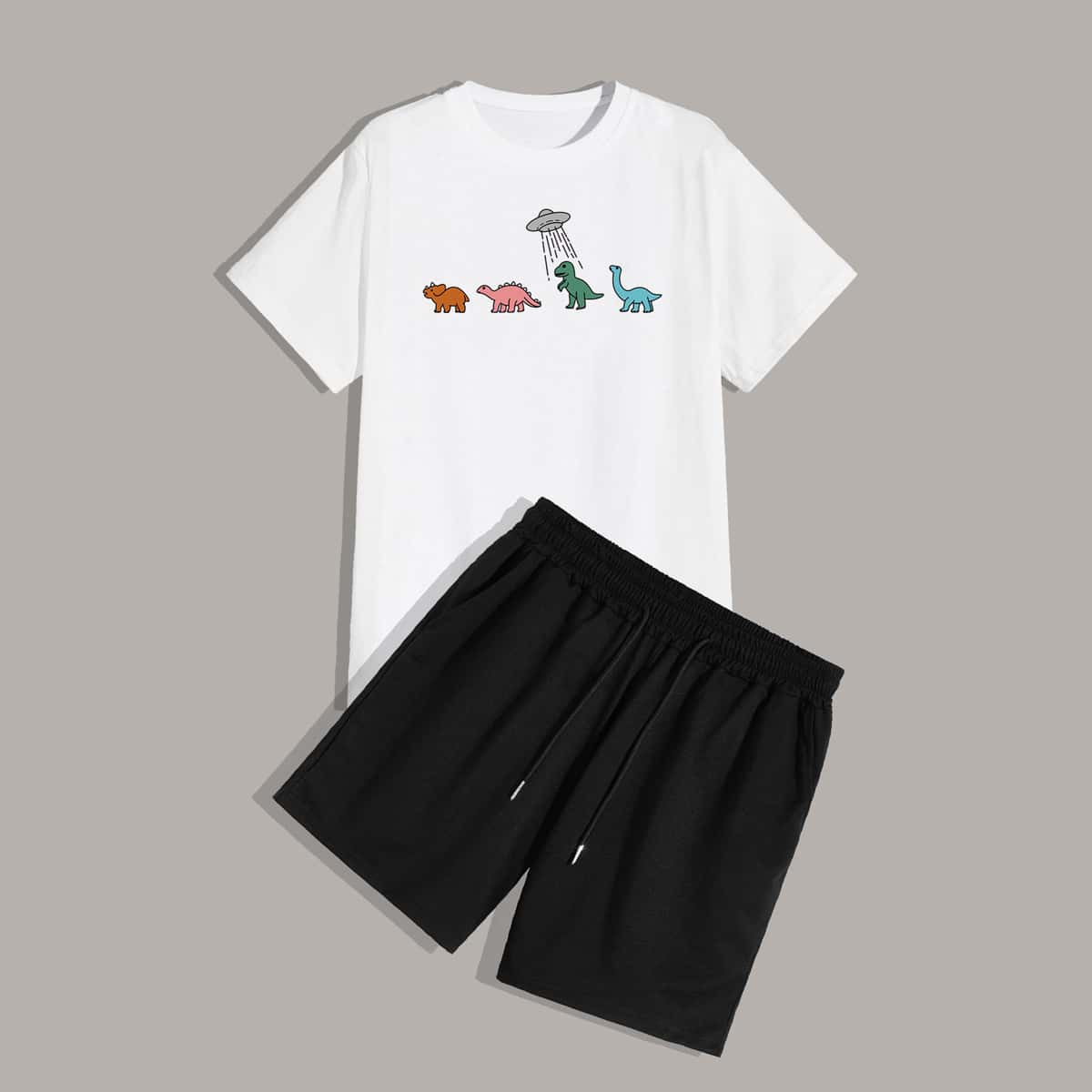 

Guys Cartoon Graphic Tee & Shorts Set, Black and white