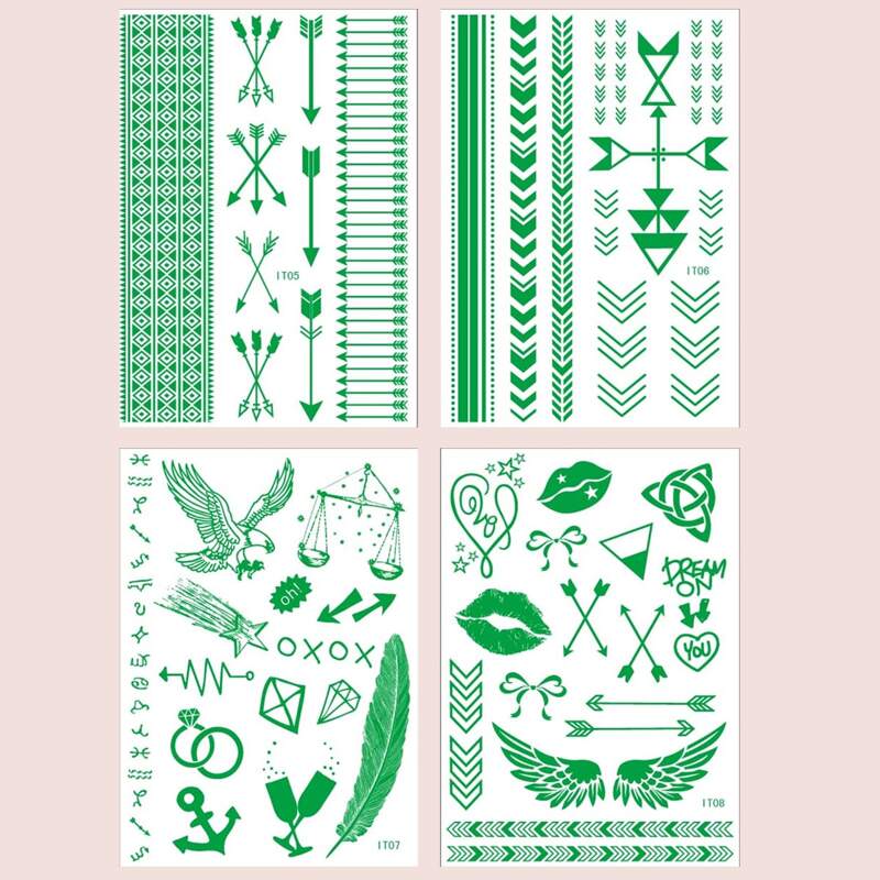 

4sheets Mixed Pattern Tattoo Sticker, Green