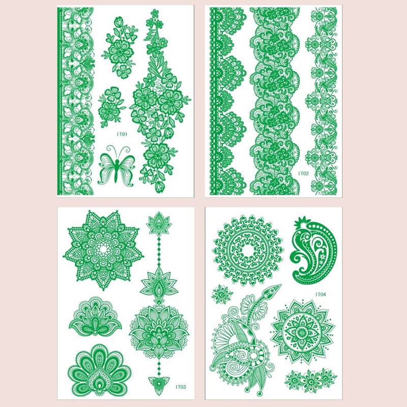 

4sheets Luminous Mandala Tattoo Sticker, Green