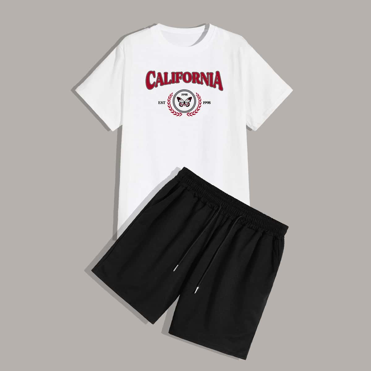 

Guys Letter Graphic Tee & Shorts Set, Black and white