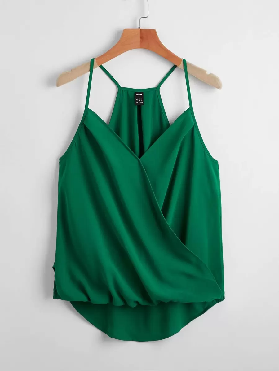 SHEIN VCAY Wrap Front Cami Top - Green - View 1