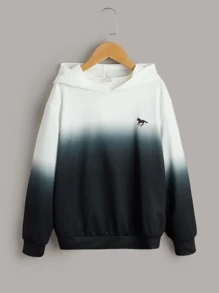 Áo nỉ cổ trễ vai họa tiết ngựa dành cho bé trai tuổi teen, phối màu ombre - Đen và trắng - Xem 1