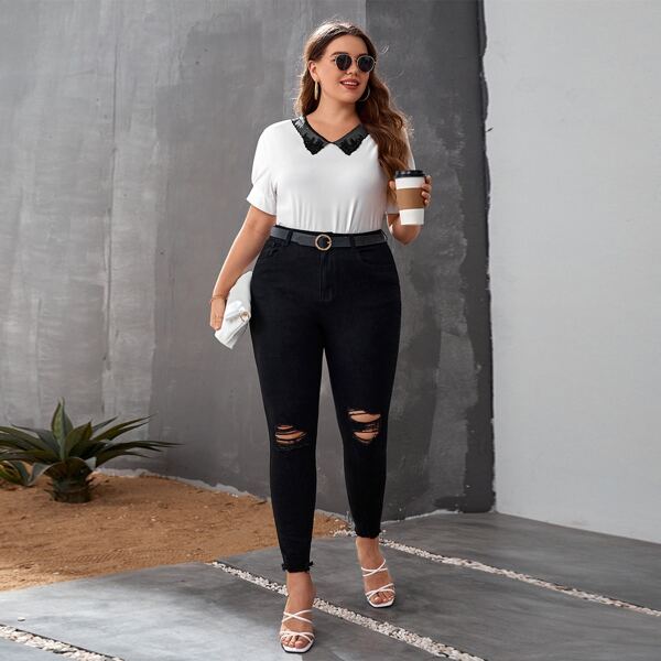 

Plus Contrast Collar Tee, White