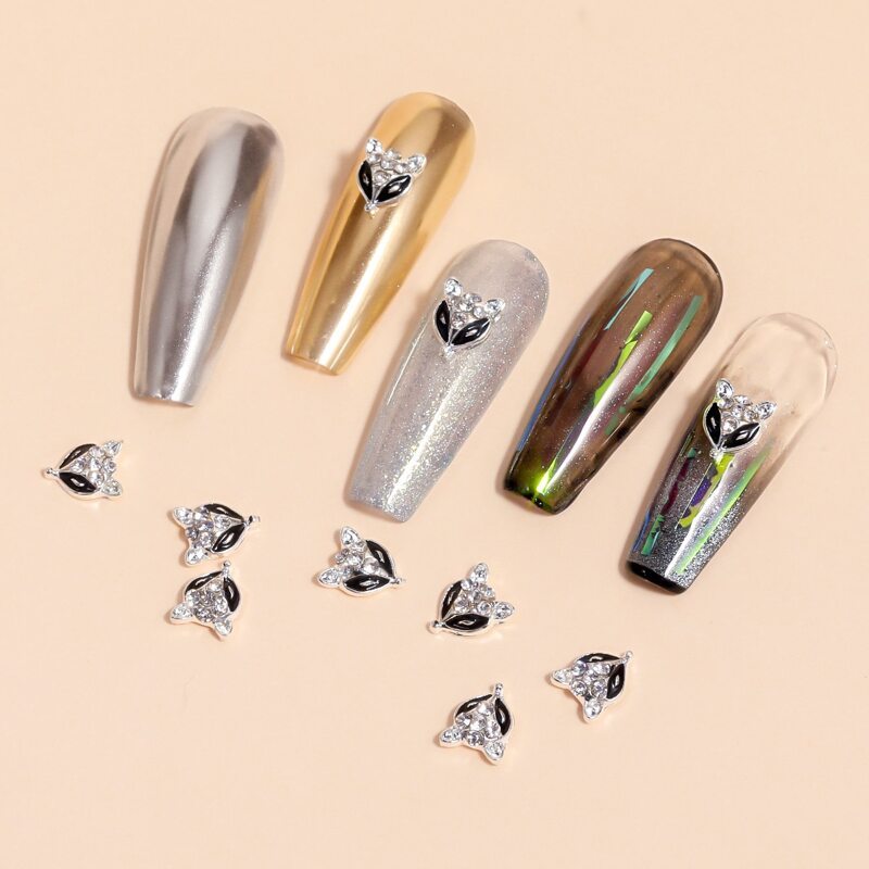 

10pcs Fox Nail Art Decoration, Silver