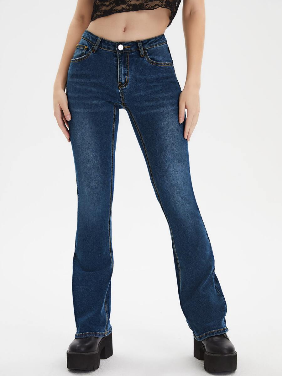 Jeans de pierna amplia con bolsillo oblicuo - Azul lavado medio - Ver 1