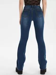 Jeans de pierna amplia con bolsillo oblicuo - Azul lavado medio - Ver 2