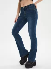 Jeans de pierna amplia con bolsillo oblicuo - Azul lavado medio - Ver 3