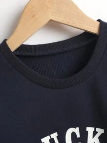 小女童字母圖案蘇格蘭格紋荷葉邊衛衣連衣裙 - 藏蓝色 - 查看 5