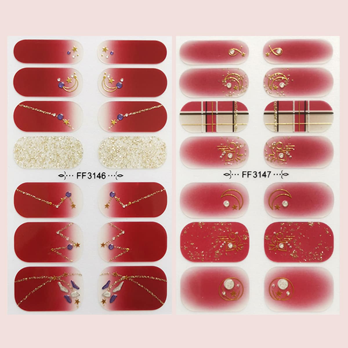 

2sheets Glitter Nail Sticker, Multicolor