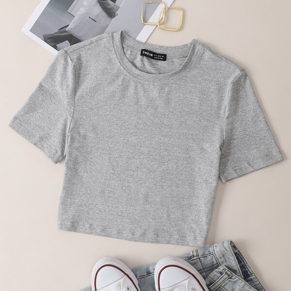 

Solid Slim Crop Tee, Light grey