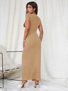 SHEIN Privé Button Front Maxi Dress - Khaki - View 2