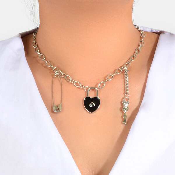 

Lock Charm Necklace, Silver