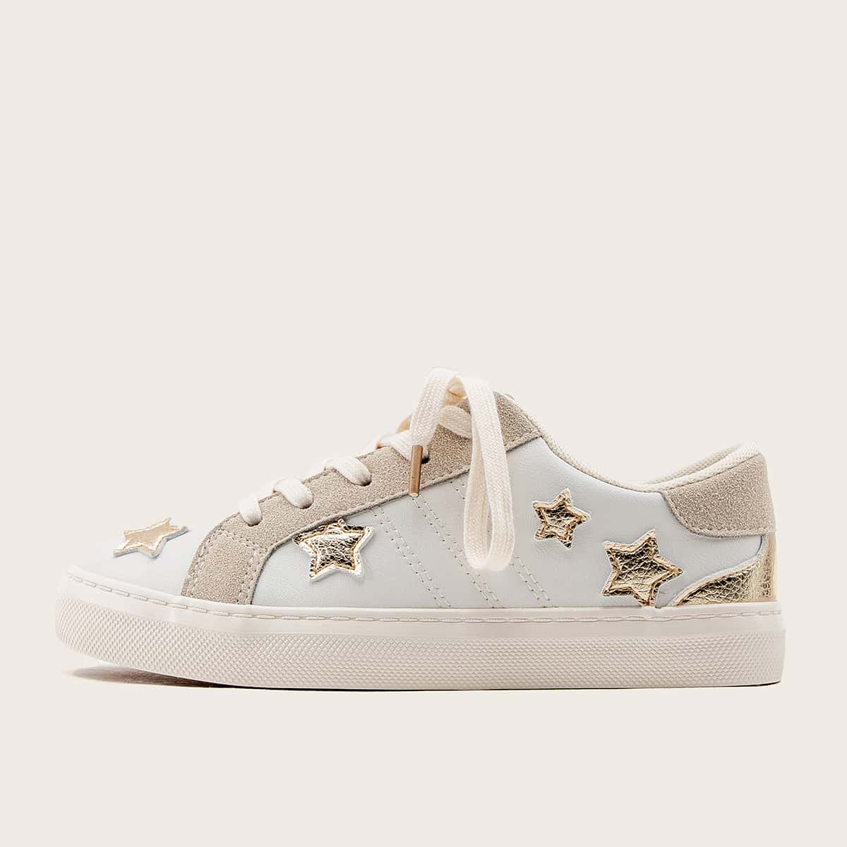 

Metallic Star Decor Lace-up Skate Shoes, Beige