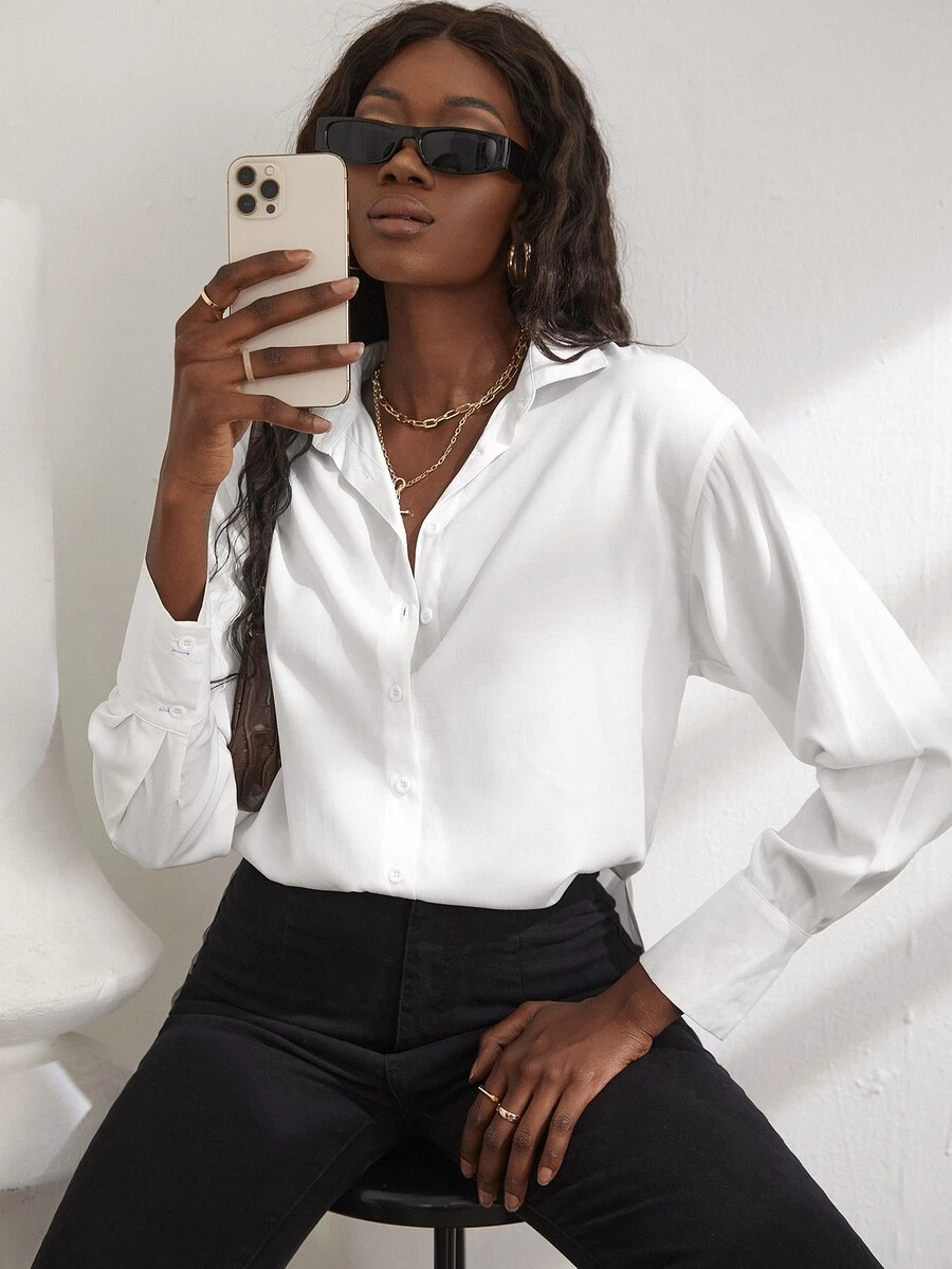 Blusa bajo con abertura irregular - Blanco - Ver 1