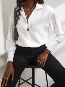 Blusa bajo con abertura irregular - Blanco - Ver 4