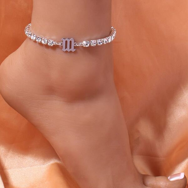 

Rhinestone Decor Anklet, Silver