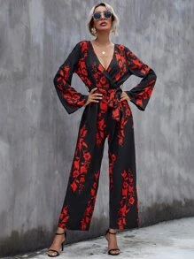 SHEIN Clasi Áo liền quần Thắt lưng Trọn gói Hoa Boho - màu đen - Xem 3