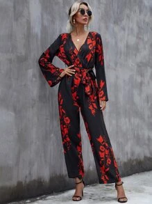 SHEIN Clasi Áo liền quần Thắt lưng Trọn gói Hoa Boho - màu đen - Xem 4