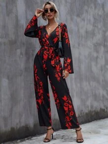 SHEIN Clasi Áo liền quần Thắt lưng Trọn gói Hoa Boho - màu đen - Xem 6