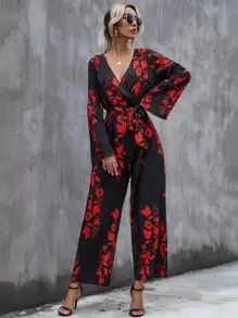 SHEIN Clasi Áo liền quần Thắt lưng Trọn gói Hoa Boho - màu đen - Xem 7