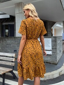 SHEIN VCAY Allover Print Ruffle Hem A-line Dress - Yellow - View 2