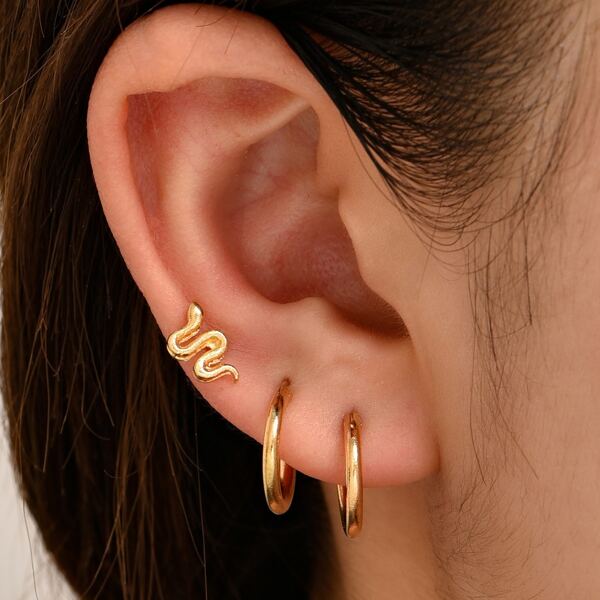 

3pcs Snake Design Earring, Gold