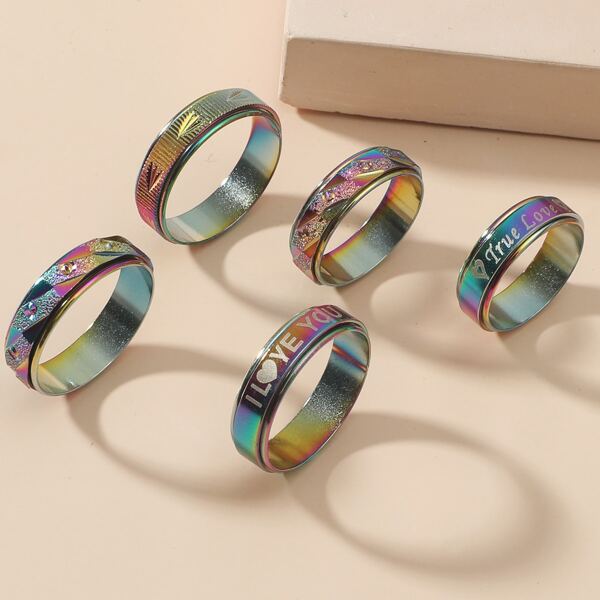 

5pcs Letter Graphic Ring, Multicolor