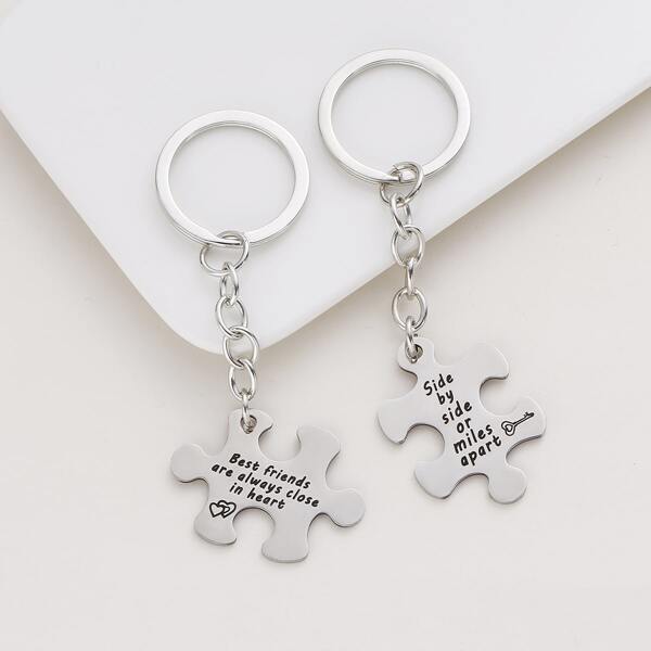 

2pcs Puzzle Charm Keychain, Silver