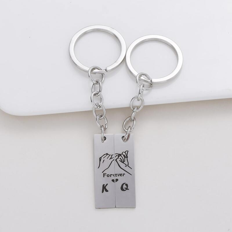 2pcs Letter Decor Keychain, Silver