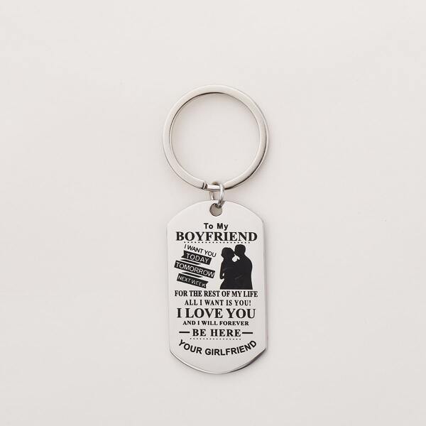 

Slogan Graphic Keychain, Silver