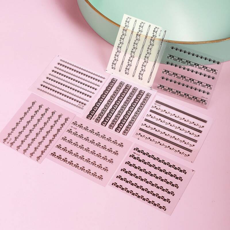 

30pcs Floral Lace Nail Art Sticker, Black